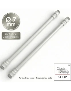 Coppia astine a pressione per tenda a vetro bianco Tex, regolabili con ventose, Ø7/8 mm, 4 misure, Made in Italy