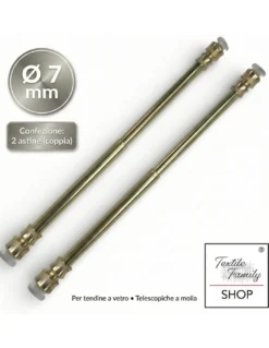 Coppia astine a pressione per tenda a vetro Ottone lucido oro Tex, regolabili con ventose, Ø7/8 mm, 4 misure, Made in Italy