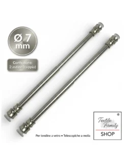 Coppia astine a pressione per tenda a vetro in ottone nichelato argento Tex, regolabili con ventose, Ø7/8 mm, Made in Italy