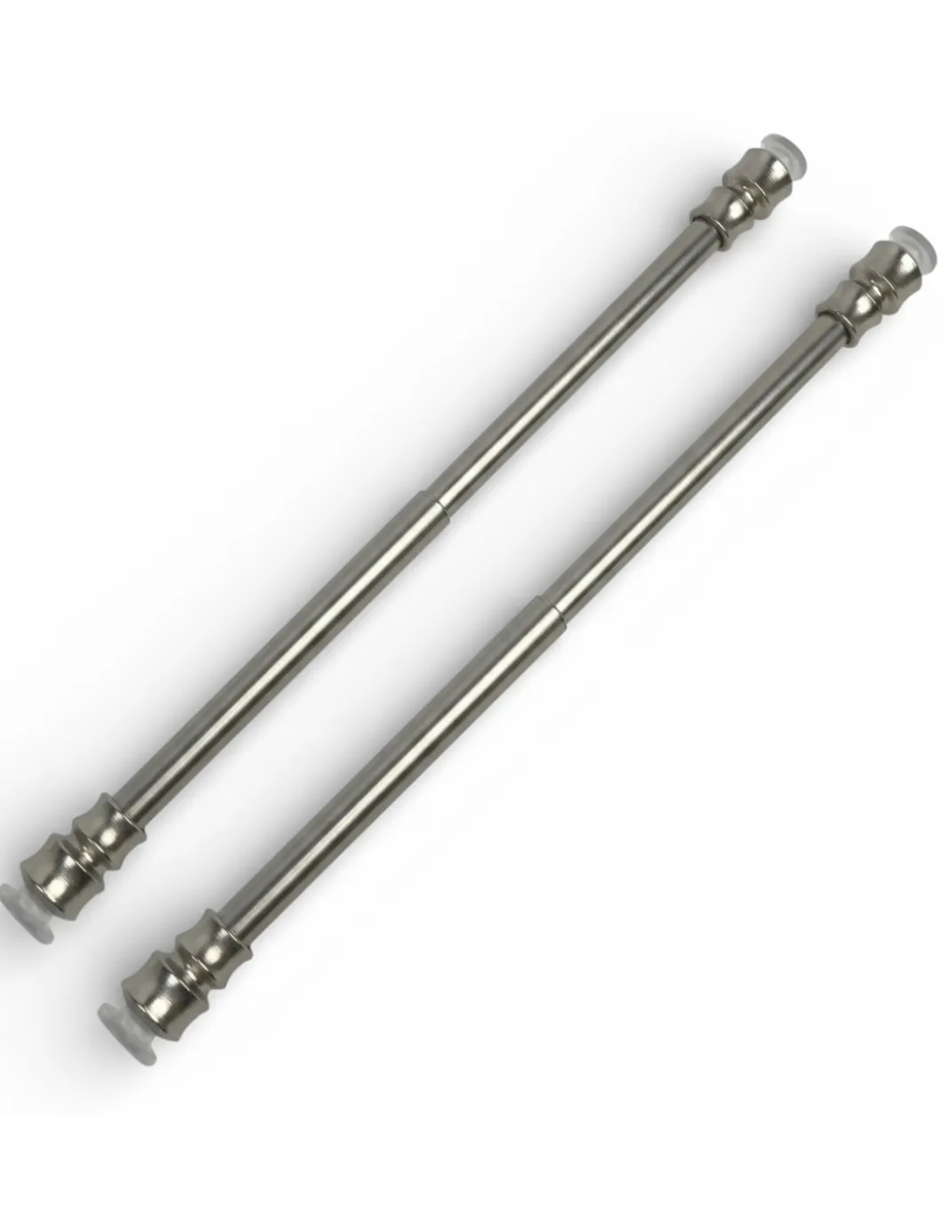 Coppia astine a pressione per tenda a vetro in ottone nichelato argento Tex, regolabili con ventose, Ø7/8 mm, Made in Italy
