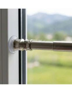 Coppia astine a pressione per tenda a vetro in ottone nichelato argento Tex, regolabili con ventose, Ø7/8 mm, Made in Italy