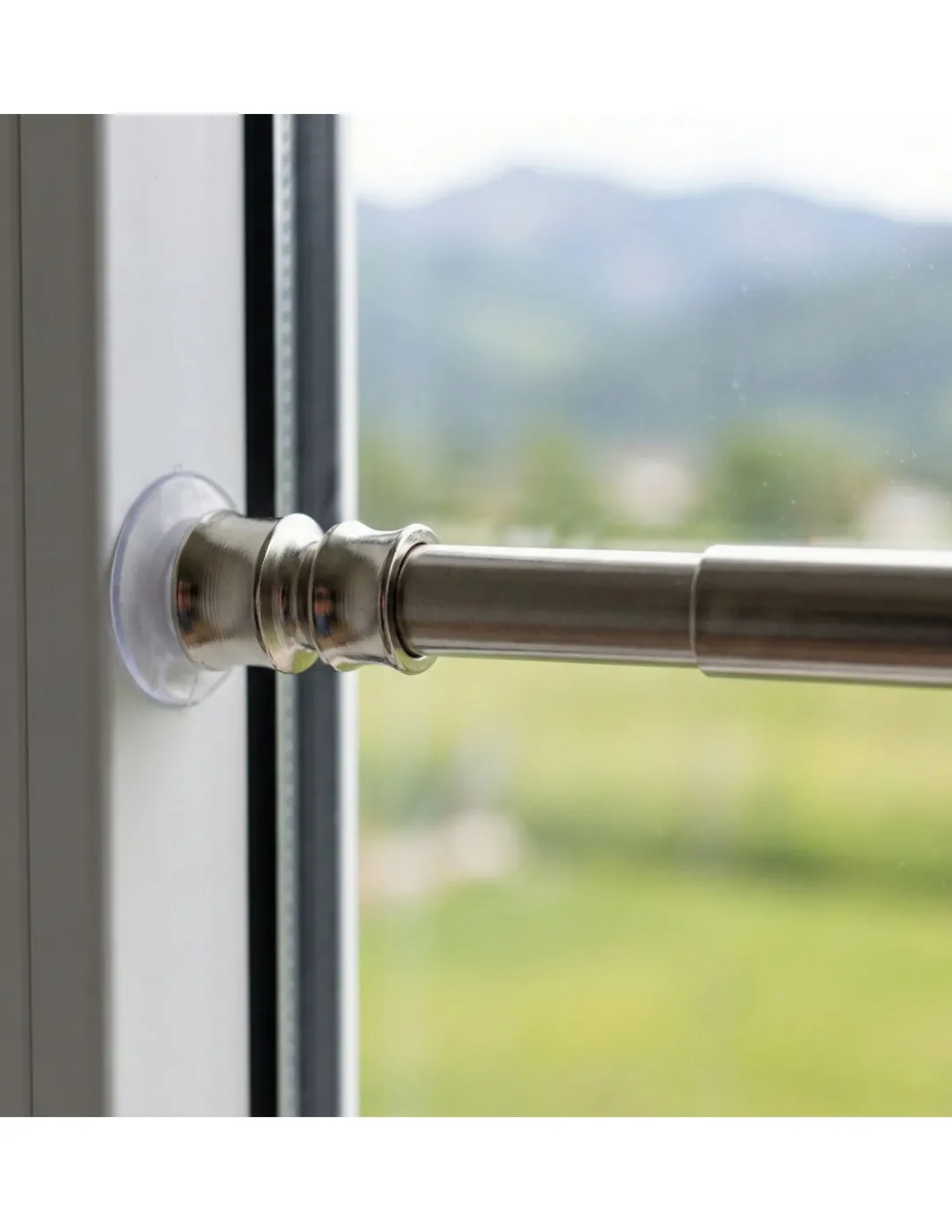Coppia astine a pressione per tenda a vetro in ottone nichelato argento Tex, regolabili con ventose, Ø7/8 mm, Made in Italy
