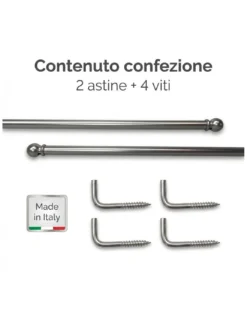 Coppia Astine Tex per Tenda a Vetro Ø7 mm in Ottone Nichelato Argento Opaco, Estensibili, con Viti, Made in Italy