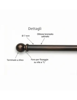 Coppia Astine Tex per Tenda a Vetro Ø7 mm in Ottone Bronzato Satinato, Estensibili, con Viti, Made in Italy