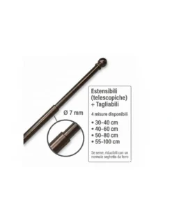 Coppia Astine Tex per Tenda a Vetro Ø7 mm in Ottone Bronzato Satinato, Estensibili, con Viti, Made in Italy