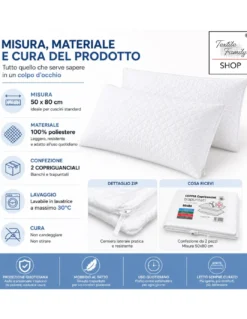 Coppia Copriguanciali Trapuntati 50x80 con Cerniera Zip, Federe Proteggi Cuscino Bianche