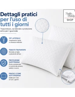 Coppia Copriguanciali Trapuntati 50x80 con Cerniera Zip, Federe Proteggi Cuscino Bianche