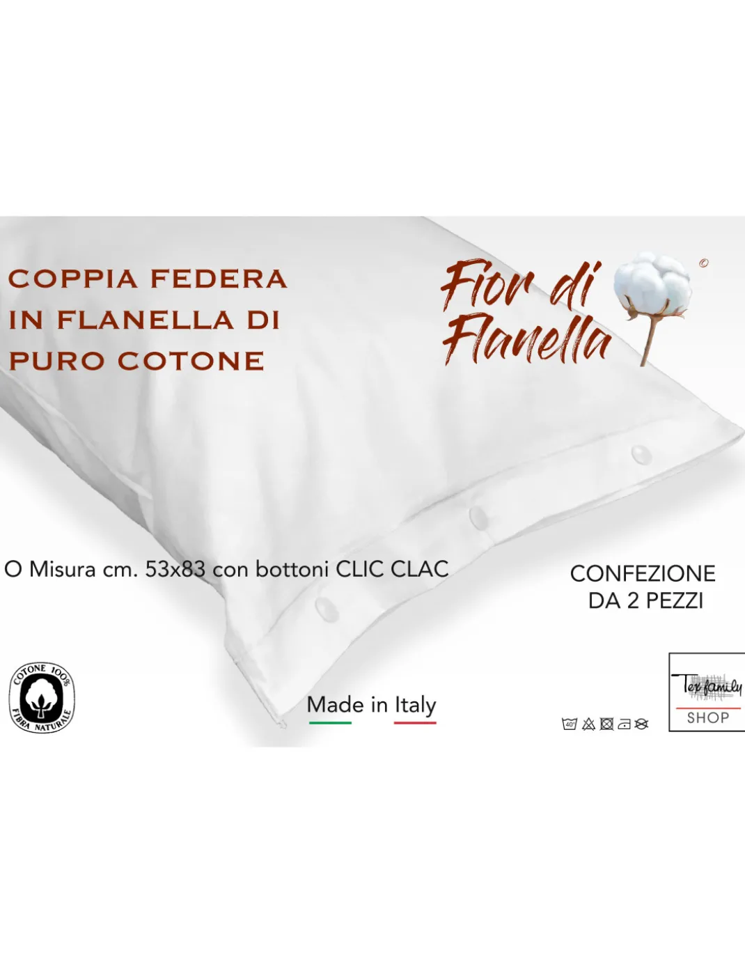 COPPIA FEDERA PER GUANCIALE IN FLANELLA PANNA Fior di Flanella ©