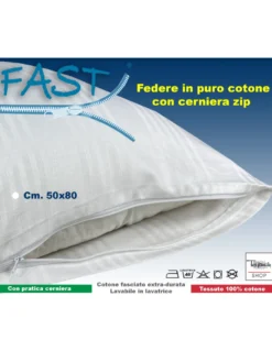 Coppia Federe Copricuscino FAST in Cotone con Zip – Protezione e Comfort 50x80 cm
