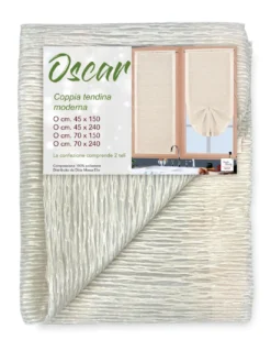 Coppia Tenda Vetro Oscar Beige – Moderna Semitrasparente in Poliestere Rigato – 2 Teli Eleganti, Lavabile, Pronta all'Uso