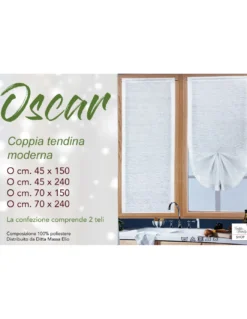 Coppia Tenda Vetro Oscar Bianco – Moderna Semitrasparente in Poliestere Rigato – 2 Teli Eleganti, Lavabile, Pronta all'Uso