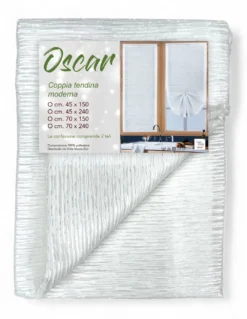 Coppia Tenda Vetro Oscar Bianco – Moderna Semitrasparente in Poliestere Rigato – 2 Teli Eleganti, Lavabile, Pronta all'Uso