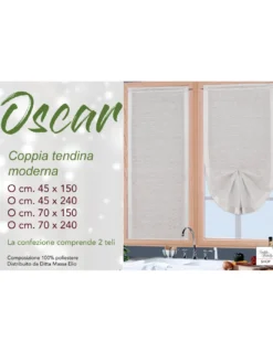 Coppia Tenda Vetro Oscar Grigio – Moderna Semitrasparente in Poliestere Rigato – 2 Teli Eleganti, Lavabile, Pronta all'Uso