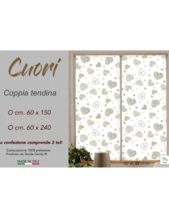 Coppia TENDINA a vetro Cuore Beige larga cm. 60 da Finestra e da Porta