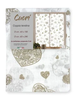 Coppia TENDINA a vetro Cuore Beige larga cm. 60 da Finestra e da Porta