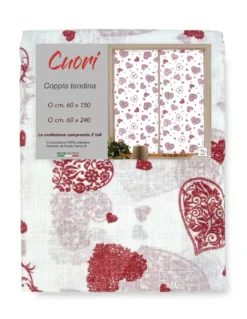 Coppia TENDINA a vetro Cuore Rosso larga cm. 60 da Finestra e da Porta