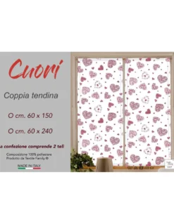 Coppia TENDINA a vetro Cuore Rosso larga cm. 60 da Finestra e da Porta