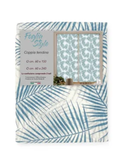 Coppia TENDINA a vetro FOGLIA STYLE BLU larga cm. 60 da Finestra e da Porta