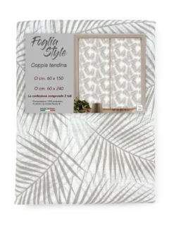Coppia TENDINA a vetro FOGLIA STYLE BEIGE larga cm. 60 da Finestra e da Porta