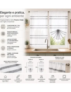 Coppia Tendina Bouclé Vetro Messico Grigia 2 Teli