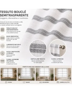 Coppia Tendina Bouclé Vetro Messico Grigia 2 Teli