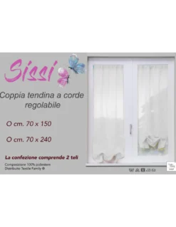 COPPIA tendina SISSI a VETRO MODERNA larga cm 70 Regolabile a Cordine BIANCO