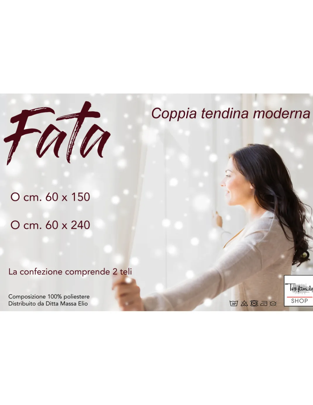 COPPIA TENDINA VETRO FATA BIANCO ORGANZA MILLE FILI