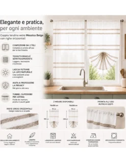Coppia Tendina Vetro Messico Beige Tortora 2 Teli