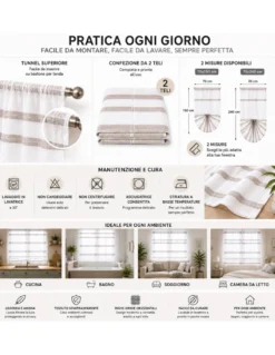 Coppia Tendina Vetro Messico Beige Tortora 2 Teli