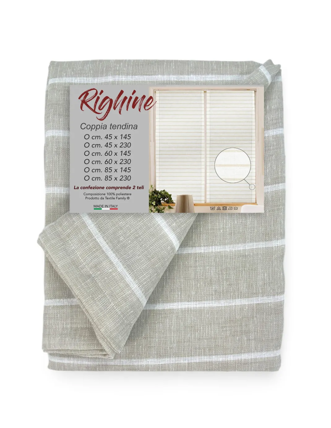 COPPIA tendina VETRO MODERNA larga 45 o 60 o 85 RIGHINE Beige