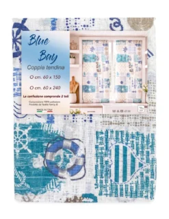Coppia Tendine a Vetro Blu Bay Semitrasparenti in Bouclè con Tunnel per Astina – 2 Teli Made in Italy