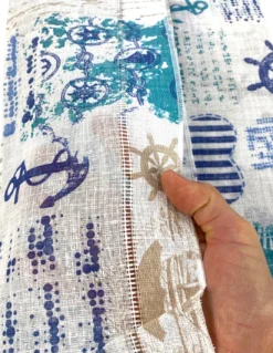 Coppia Tendine a Vetro Blu Bay Semitrasparenti in Bouclè con Tunnel per Astina – 2 Teli Made in Italy