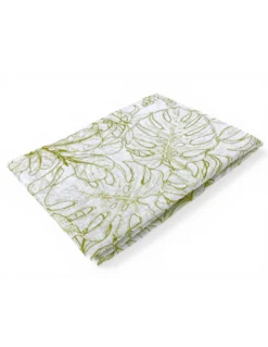 Coppia Tendine a Vetro Modern Leaf Verde Semitrasparenti in Bouclè con Tunnel per Astina – 2 Teli Made in Italy