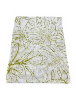Coppia Tendine a Vetro Modern Leaf Verde Semitrasparenti in Bouclè con Tunnel per Astina – 2 Teli Made in Italy