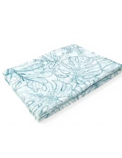 Coppia Tendine a Vetro Modern Leaf Blu Semitrasparenti in Bouclè con Tunnel per Astina – 2 Teli Made in Italy