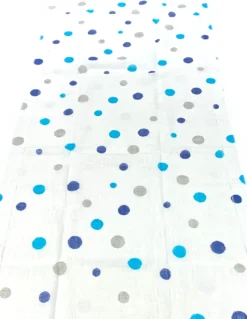 Coppia Tendine a Vetro Pois Blu Semitrasparenti in Bouclè con Tunnel per Astina – 2 Teli Made in Italy