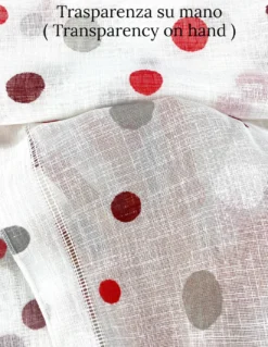 Coppia Tendine a Vetro Pois Rosso Semitrasparenti in Bouclè con Tunnel per Astina – 2 Teli Made in Italy