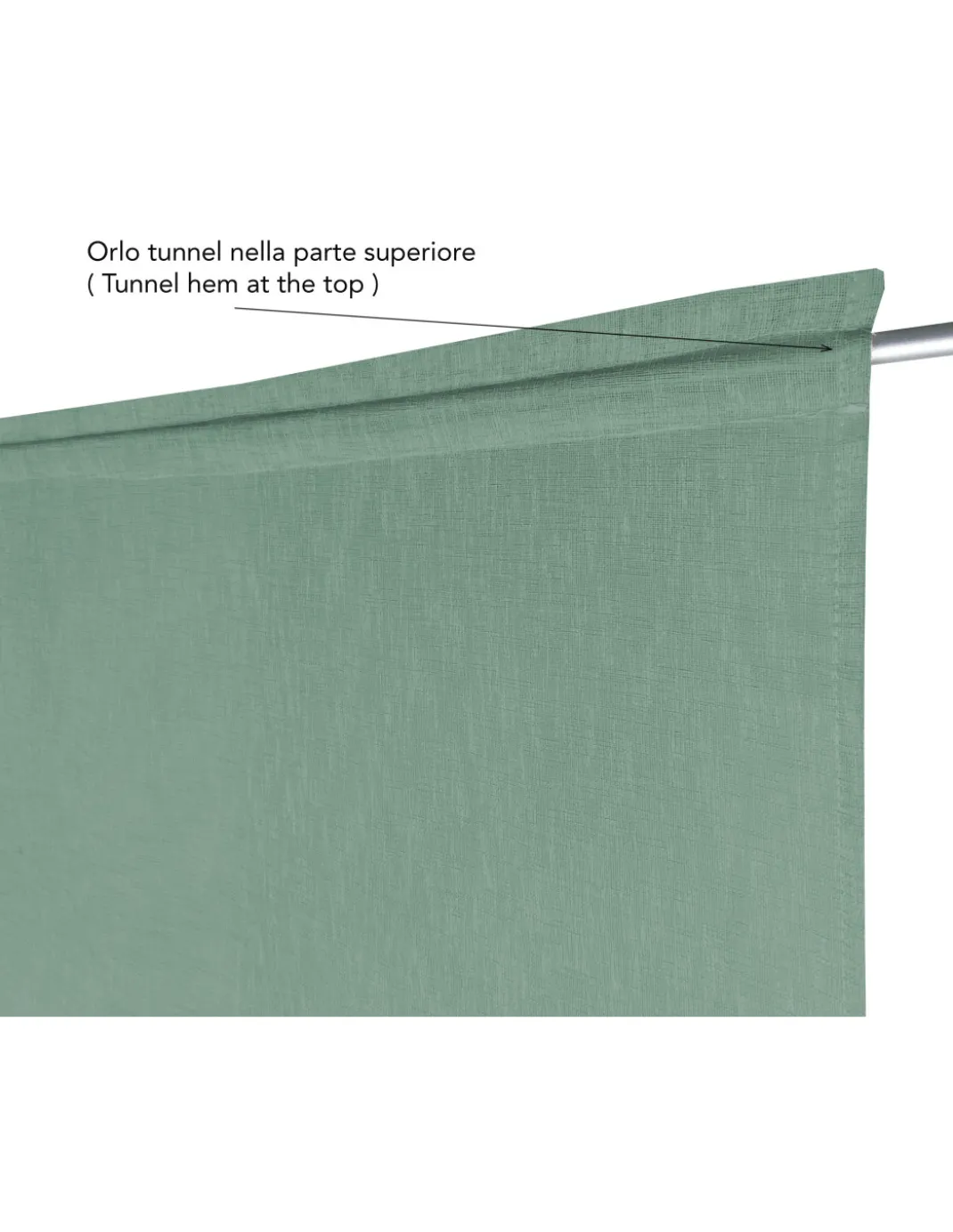 Coppia tendine vetro moderne SIMPLY Verde - tessuto poliestere bouclè semitrasparente, orlino tunnel