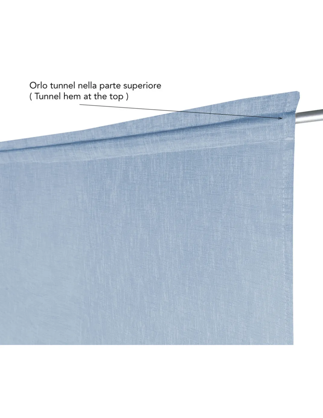 Coppia tendine vetro moderne SIMPLY Azzurro - tessuto poliestere bouclè semitrasparente, orlino tunnel