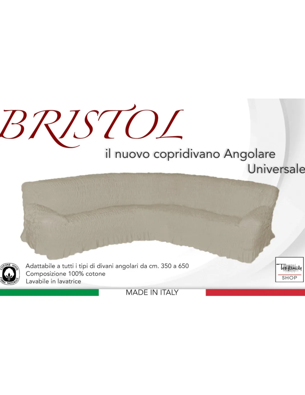 COPRIDIVANO ANGOLARE UNIVERSALE BRISTOL PANNA UNITO