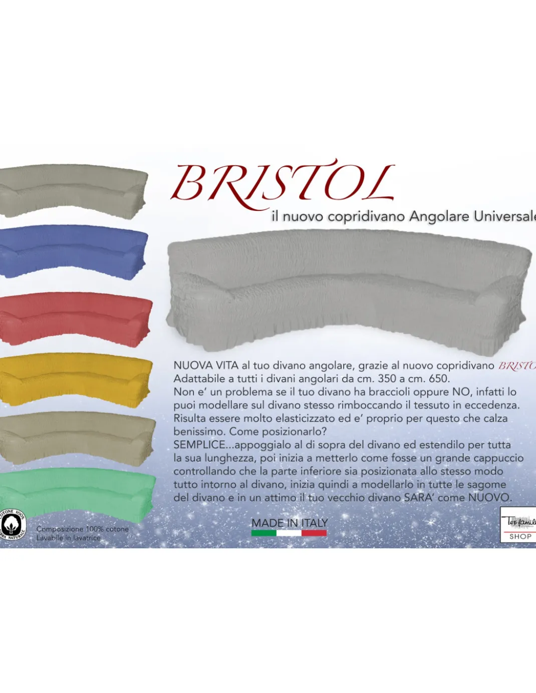COPRIDIVANO ANGOLARE UNIVERSALE BRISTOL PANNA UNITO