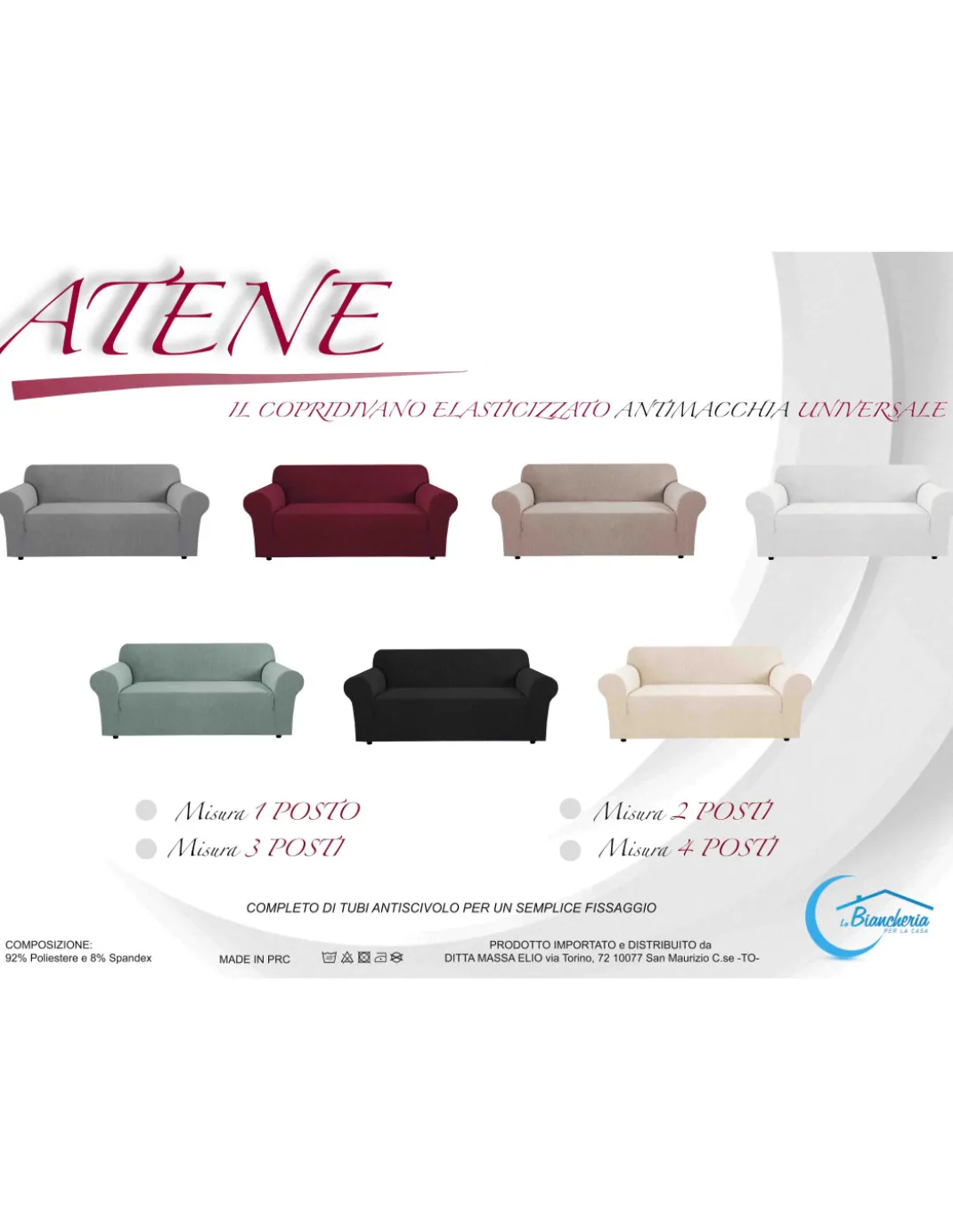COPRIDIVANO elasticizzato ATENE universale BORDEAUX bielastico