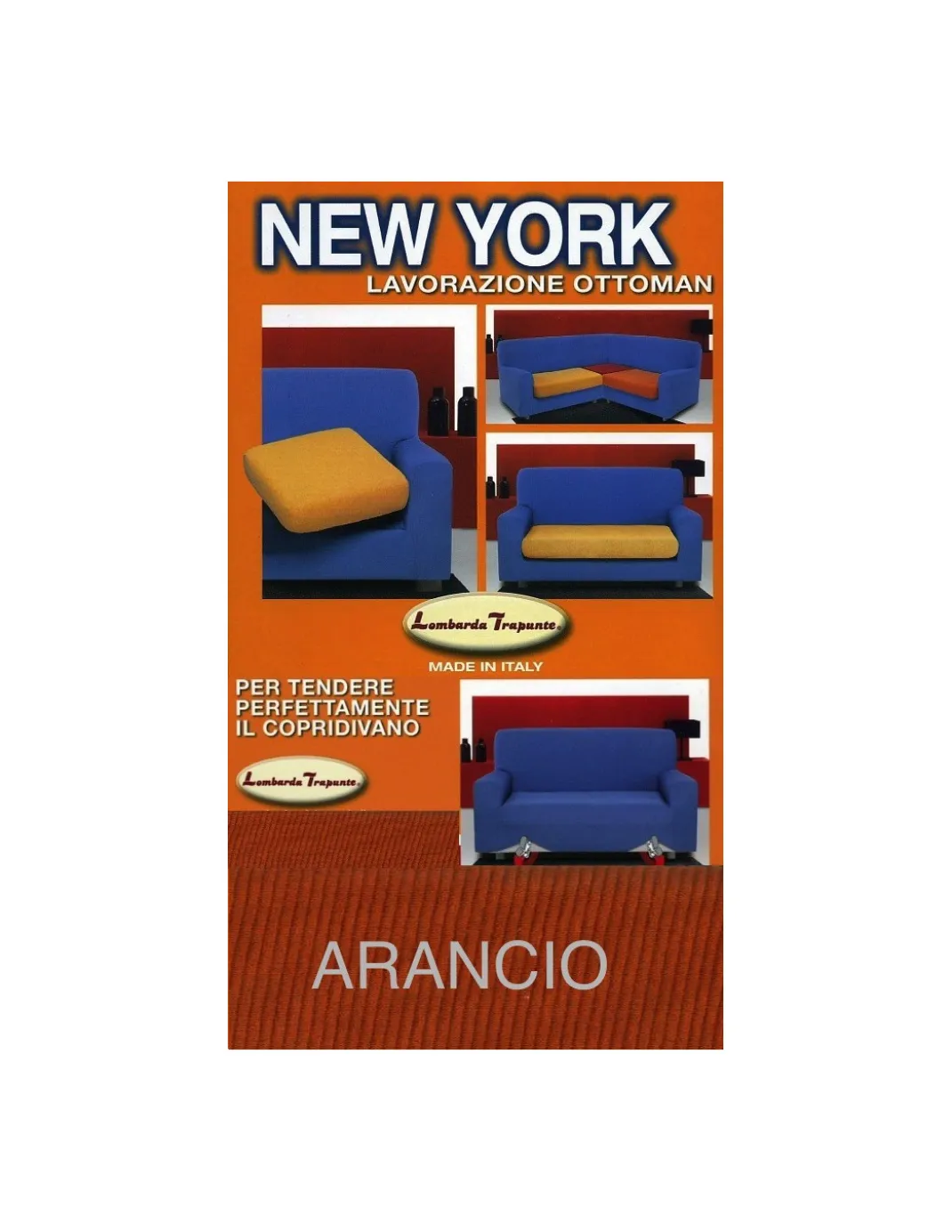 Copridivano New York Arancio Elasticizzato, Antigraffio, per Divani con Braccioli, Telo Divano Universale, Made in Italy