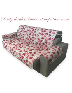 COPRIDIVANO SALVADIVANO CHARLY TRAPUNTATO PIANO LISCIO CUORI ROSSI SHABBY