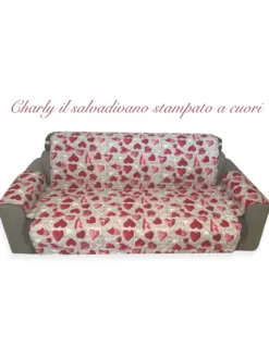 COPRIDIVANO SALVADIVANO CHARLY TRAPUNTATO PIANO LISCIO CUORI ROSSI SHABBY