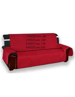 Copridivano Trapuntato Vivy Rosso Bordeaux - Proteggi Divano con Braccioli - Poliestere Lavabile, Antiscivolo