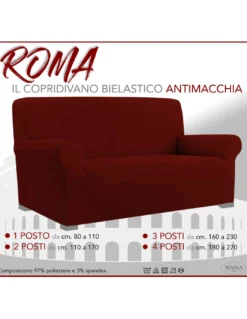 COPRIDIVANO Universale elasticizzato ROMA antimacchia BORDEAUX