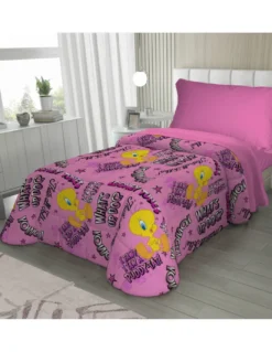 Copriletto Singolo Bambini 170x250 Titti Rosa Looney Tunes – Trapuntino Leggero 80 g/m² in Microfibra, Made in Italy