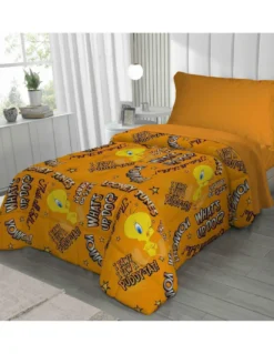 Copriletto Singolo Bambini 170x250 Titti Arancione Looney Tunes – Trapuntino Leggero 80 g/m² in Microfibra, Made in Italy