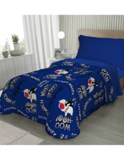 Copriletto Singolo Bambini 170x250 Gatto Silvestro Blu – Trapuntino Leggero 80 g/m² in Microfibra, Made in Italy